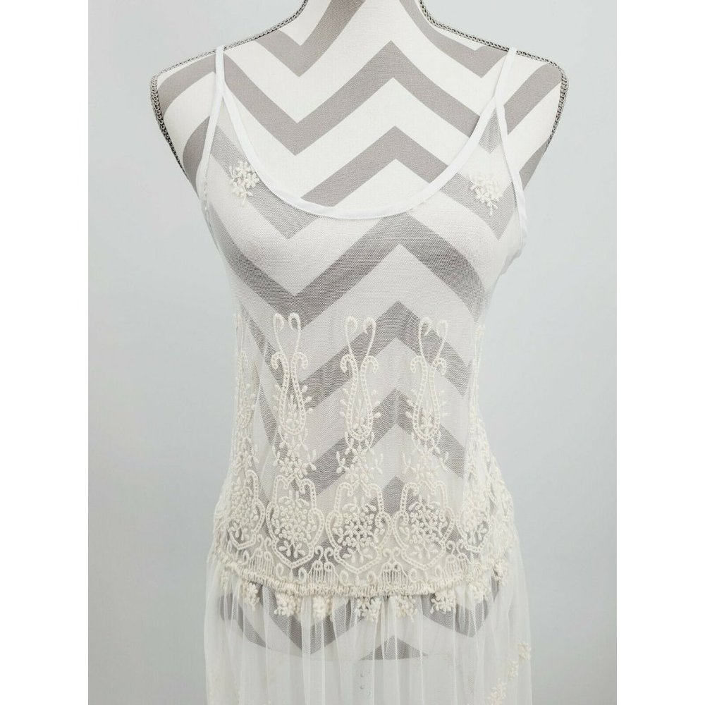 Gypsy Junkies Sasha Floral Embroidered Mesh Maxi Slip Dress Size S/M Filigree - Picture 3 of 12